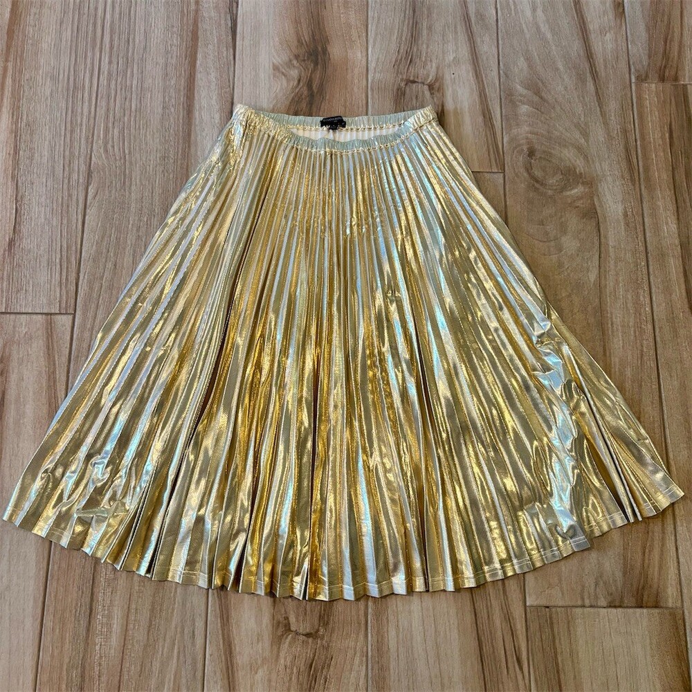 Banana Republic Skirt Womens Size S Gold Metallic Pleated Midi Elastic